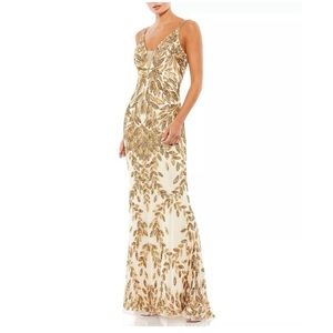 Mac Duggal Gold Embellished Leaf Gown